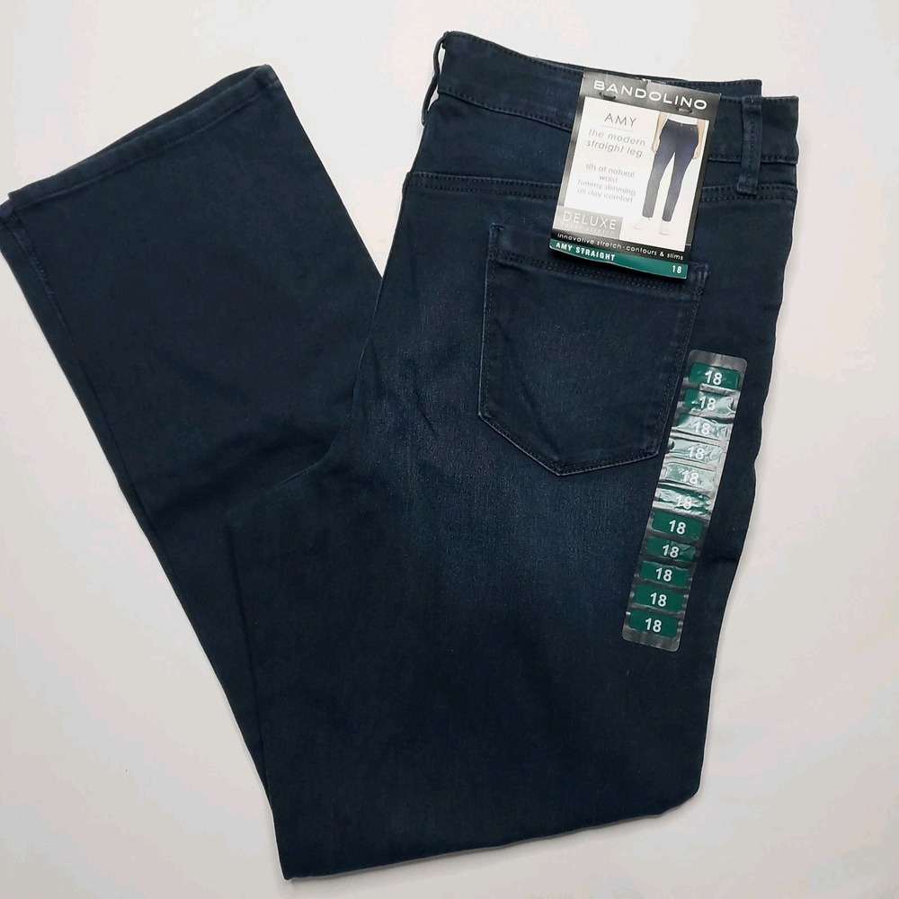 BANDOLINO Women's AMY Stretch Denim Straight Leg Jeans Dark  Blue Size 18